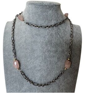 925 Sterling Silver 14k yellow gold Designer Chain Necklace with Rose Quartz NEW
